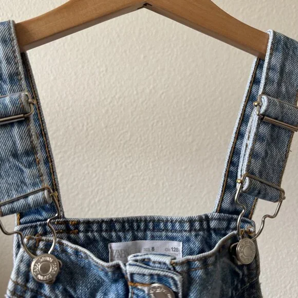 ZARA Girls Denim Overall Dress Light Wash Size 8 Pinafore Jumper Classic Button - Picture 8 of 15